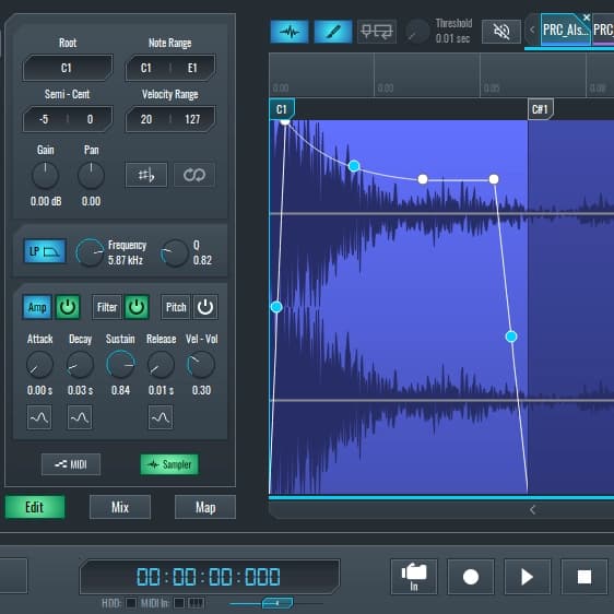 This is an image of the SoundBridge: DAW's sampler.