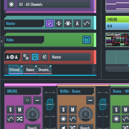 A dedicated sequencer track and mixer channel. Select the remote master or non-destructive returns via our proprietary, zero-latency buffered engine.
