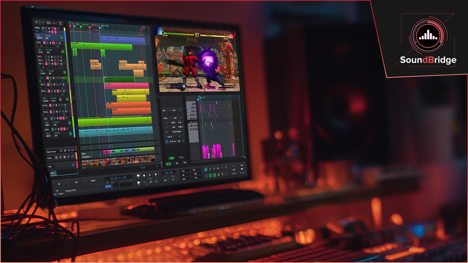 This is the featured image of the Game Audio in SoundBridge: Recreating a Street Fighter-Style Fight Scene blog article.